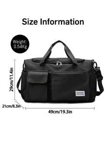 1pc 35L Gym Bag, Yoga Crossbody Bag, Sports Bag With Shoe Compartment And Wet Clothes Compartment, Black Oxford Cloth Wear-Resistant And Waterproof Material, Travel Bag With Wet And Dry Pockets, Lightweight Carry-On Handbag, Weekend Overnight Bag For Women Men Training Trips Workouts Gym Swims And Plane Business Holidays