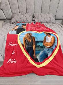 SEPTEVAGUS 1pc Customized Love Pattern Flannel Blanket With Photo For Valentine's Day, Custom Valentines Blanket Custom Photo Wedding Blanket For Pet Girlfriend Boyfriend Custom Photo Blanket For Couples Gifts Christmas Valentines Day Couples Gifts Wife Husband New Year Day