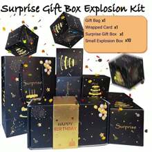 1 件生日快乐惊喜礼物弹出式爆炸礼盒，含 10/16 个弹跳盒，生日快乐惊喜礼盒，现金爆炸礼盒，爆炸礼盒现金礼盒，适合情人节、毕业典礼、生日、周年纪念礼物