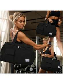 1pc 35L Gym Bag, Yoga Crossbody Bag, Sports Bag With Shoe Compartment And Wet Clothes Compartment, Black Oxford Cloth Wear-Resistant And Waterproof Material, Travel Bag With Wet And Dry Pockets, Lightweight Carry-On Handbag, Weekend Overnight Bag For Women Men Training Trips Workouts Gym Swims And Plane Business Holidays