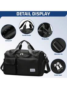 1pc 35L Gym Bag, Yoga Crossbody Bag, Sports Bag With Shoe Compartment And Wet Clothes Compartment, Black Oxford Cloth Wear-Resistant And Waterproof Material, Travel Bag With Wet And Dry Pockets, Lightweight Carry-On Handbag, Weekend Overnight Bag For Women Men Training Trips Workouts Gym Swims And Plane Business Holidays