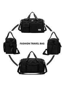 1pc 35L Gym Bag, Yoga Crossbody Bag, Sports Bag With Shoe Compartment And Wet Clothes Compartment, Black Oxford Cloth Wear-Resistant And Waterproof Material, Travel Bag With Wet And Dry Pockets, Lightweight Carry-On Handbag, Weekend Overnight Bag For Women Men Training Trips Workouts Gym Swims And Plane Business Holidays