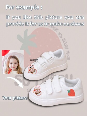 Baskets de sport casual blanches minimalistes pour enfants avec bande et patchwork, chaussures de skate avec imprimé personnalisé