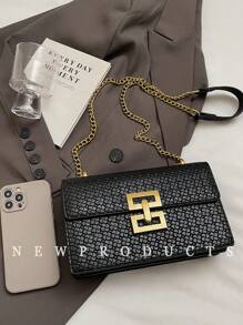 1pc Women's Solid Color PU Leather Shoulder Bag, Fashionable Diamond Quilted Embroidery Pattern, Metal Chain Strap & Flap Lock Closure, Suitable For Shopping, Dating, Student, Beginner, Office Lady, College, Work, Commute - Black - View 4