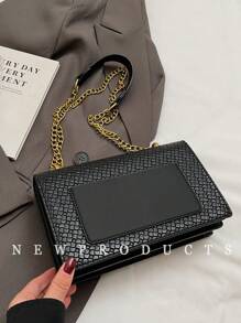 1pc Women's Solid Color PU Leather Shoulder Bag, Fashionable Diamond Quilted Embroidery Pattern, Metal Chain Strap & Flap Lock Closure, Suitable For Shopping, Dating, Student, Beginner, Office Lady, College, Work, Commute - Black - View 9