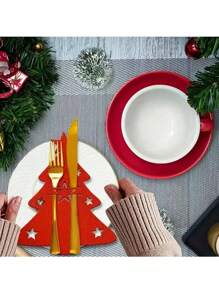 Juego de 12 portacubiertos en forma de árbol de Navidad - Bolsas suaves de fieltro para tenedor y cuchara para un ajuste organizado de la mesa, hermosa decoración navideña, regalo perfecto para Navidad y Pascua