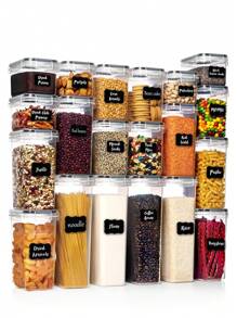 VOOVA 4/7/10/15/18/21pcs Storage And Organization,Labeled And Marked Airtight Food Storage Containers And Condiment Jars - Keep Grains, Flour, Salt, Pepper And Sugar Fresh - A Dishwasher Kitchen Pantry Organization And Storage Solution,Funny Stocking Stuffers,Stocking Stuffers For Adults, - Black and White - View 2