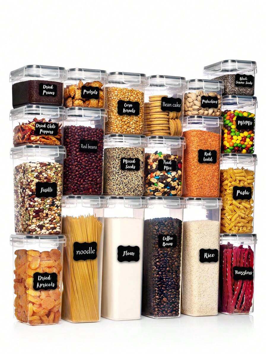 VOOVA 4/7/10/15/18/21pcs Storage And Organization,Labeled And Marked Airtight Food Storage Containers And Condiment Jars - Keep Grains, Flour, Salt, Pepper And Sugar Fresh - A Dishwasher Kitchen Pantry Organization And Storage Solution,Funny Stocking Stuffers,Stocking Stuffers For Adults,
