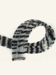 1pc Leopard Pattern Mix Color Clip-In Hair Extensions, Y2K Streetwear Style,One-Piece Seamless Hair Extensions With Leopard Print Colored Silk, Clip-In Colored Wig Pieces For Sideburns, And Feather Hair. - Multicolor - View 10