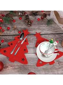 Juego de 12 portacubiertos en forma de árbol de Navidad - Bolsas suaves de fieltro para tenedor y cuchara para un ajuste organizado de la mesa, hermosa decoración navideña, regalo perfecto para Navidad y Pascua