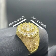 European And American Hip-Hop Style 3-Circle Zirconia Unique Ring, Shiny Brass Fully Zirconia Hiphop Jewelry