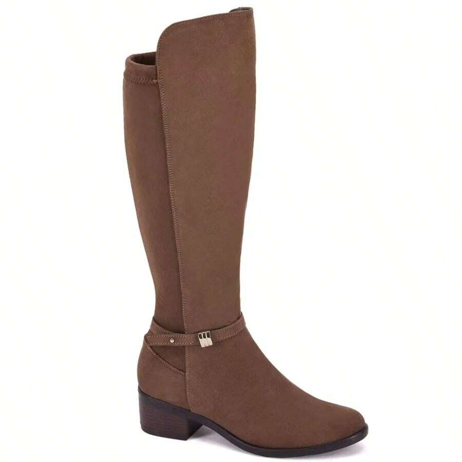 Zapato Botas largas de mujer con tubo ancho, suela plana, ideales para piernas gruesas, casuales y cómodas para otoño e invierno