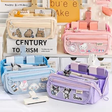Sanrio Sanrio Kawaii Hello Kitty & Kuromi & Cinnamoroll & Melody Licensed 9-Layer Large Capacity Pencil Case,2025 Back To School Essential,Summer Travel/Dorm Room/Office Desk,School Supplies Upgrade,Extra Large Capacity For Pens/Art Supplies/Cosmetics,Waterproof Multi-Layer Internal Multi-Pocket Pencil Case,Back To School,School Supplies,Pencil Pouch,School Bag