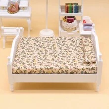 1pc Miniature European Style Wooden & Fabric Doll House Bedroom Furniture Set, Double Bed & Nightstand, Suitable For Doll House Play, Birthday Gifts, Christmas Gifts