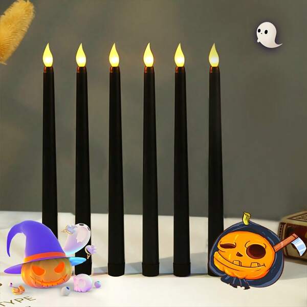 3pcs/6pcs White Black Red LED Long Pole Electronic Candle Lights, Flameless ﻿Christmas Candles Lights, Valentine's Day Decoration Candle Lights, Halloween Decoration Light, Decorative Lighting For Wedding, Dining Table Candle Light, Home Decoration Lamp, Halloween, Tea Light, Birthday, Party, Indoor And Outdoor Creative Scene Decoration Light, Excluding Batteries