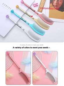 5件8件定制姓名钻石梳造型中性笔可爱文具笔办公用品针管签名笔、学校用品、返校