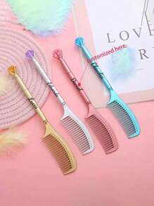 5件8件定制姓名钻石梳造型中性笔可爱文具笔办公用品针管签名笔、学校用品、返校