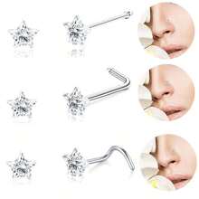 4pcs Mini Nose Rings, Star, Heart, Round, Square Shapes Embedded With White Zirconia, Simple & Elegant Design, Non-Magnetic, Suitable For Nose Bone And Septum Piercing, Multi-Purpose Accessories Suitable For Daily, Party Wear And Valentine's Day Gift, All Season