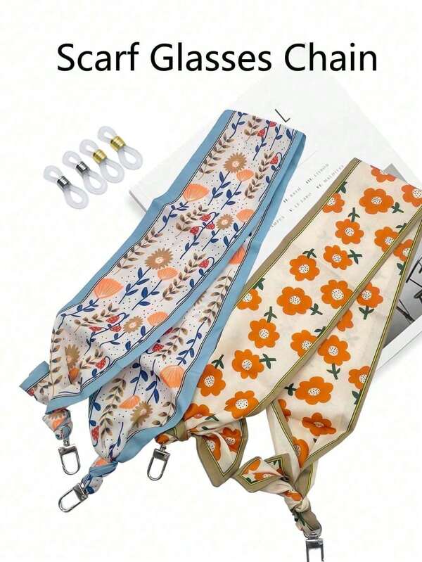 1pc Fashion Print Scarf Eyeglasses Chain, Sunglass Eyewear Lanyard String, Anti-Dust Mask Hanging Cord
