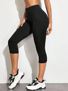 Women's High Rise Athletic Cropped Leggings With Side Pockets