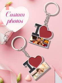 1 件定制情人节照片钥匙扣，I Heart 钥匙扣适用于 DIY 项目 - 个性化包、钱包、汽车钥匙扣 - 送给男士、女士、朋友、家人的独特礼物（4.6*4 厘米/1 件）