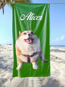 منشفة شاطئ مخصصة بالصور، يمكن طباعة صورة شخصية أو صورة حيوان أليف واسم، منشفة شاطئ مخصصة للكلاب والقطط، هدية مخصصة للحيوانات الأليفة، ديكور حمام صيفي، ضروريات السفر، إكسسوارات السفر، ضروريات الشاطئ، أجواء العطلات - متعدد الألوان - مشاهدة 3