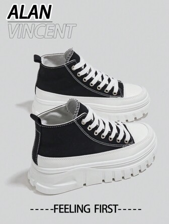  Alan Vincent[Serie av vardagliga tygskor] Eleganta och estetiska 2025-nya skor för kvinnor, svarta höga tygskor, platåskor, höjdökande vardagsskor, damsneakers för kvinnor, lätta och bekväma[Rekommenderar att ta en storlek större]