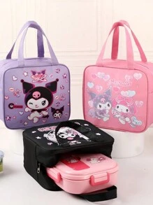 Sanrio Borsa termica per il pranzo con personaggio cartoni animati Kuromi - Borsa isolante impermeabile in tela con simpatico design kawaii, perfetta come borsa da viaggio per donne e ragazze, in cucina, come regalo di Natale o per il ritorno a scuola