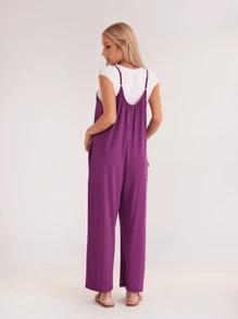 New Women's Pants Solid Color Pockets Loose Casual Halter Jumpsuit