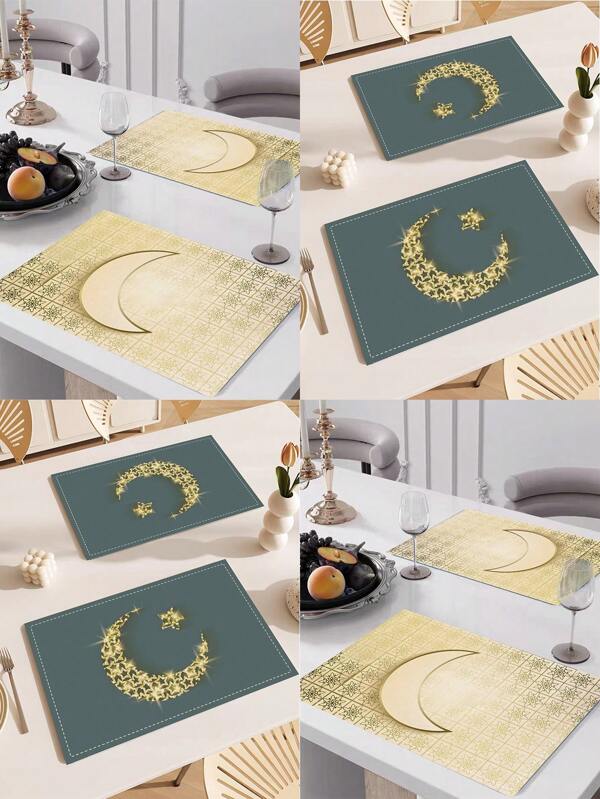 2 pezzi, 4 pezzi, 6 pezzi di sottopiatti con motivo lunare, stile classico e semplice, quadrati in lino antiscivolo, adatti per raduni, festività, ristoranti, cucine e decorazione della casa.