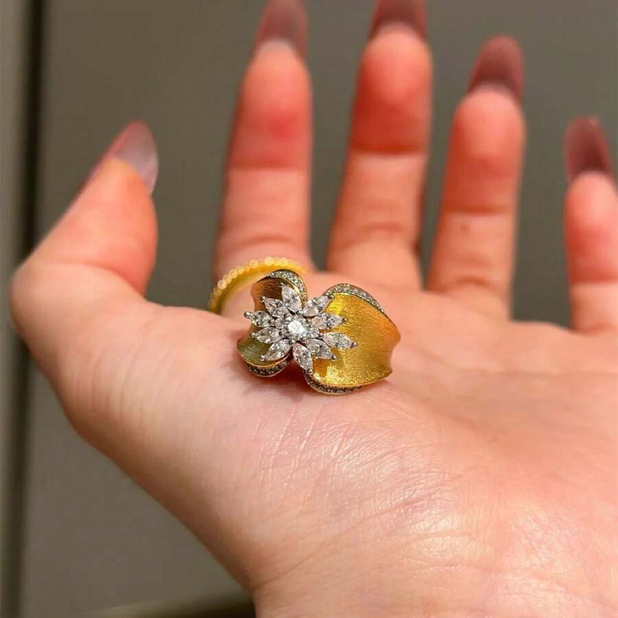Bague vintage de style élégant en or 18 carats plaqué pour femme, style du palais royal français