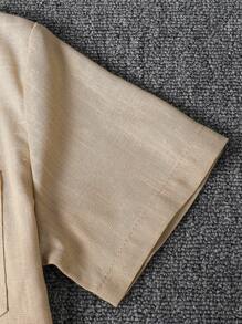 Set da 2 pezzi per bambini, camicia a maniche corte con colletto alla coreana e pantaloni, in lino, adatto per la primavera/estate, casual, traspirante e confortevole per i ragazzi - Multicolore - Visualizzare 5