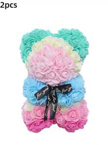 2/1 Pc, 9.25*15.5inch Rose Teddy Bear Decoration, Miniature Foam Bear Cute Home Decor, Romantic Artificial Flower Design, Suitable For Valentine's Day, Wedding, Birthday, Window Display, Desktop Decor, Perfect Gift For Family & Friends Gifts Graduation