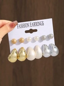 Set de 12 pares de pendientes minimalistas de moda con formas redondas y de lágrima en varios colores, adecuados para uso diario de mujeres o como regalo para días festivos