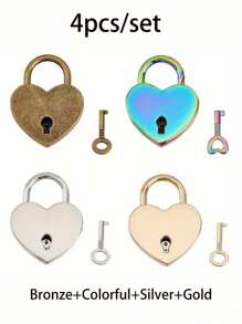 Set de pequeño candado con forma de corazón con llave - Candado metálico con forma de corazón, apto para maletas, portátiles, cajones, carteras - Juego de cierres decorativos pequeños para bolsas