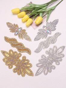 6 件装全新彩色水晶玻璃水钻手工新娘腰带背胶贴纸装饰 DIY 适用于礼服、婚纱配饰 - 多色 - 查看 1