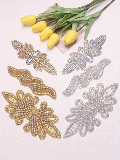 6pcs New Colorful Crystal Glass Rhinestone Handmade Bride Waist Belt Back Glue Sticker Decorative DIY For Dress, Wedding Gown Accessories