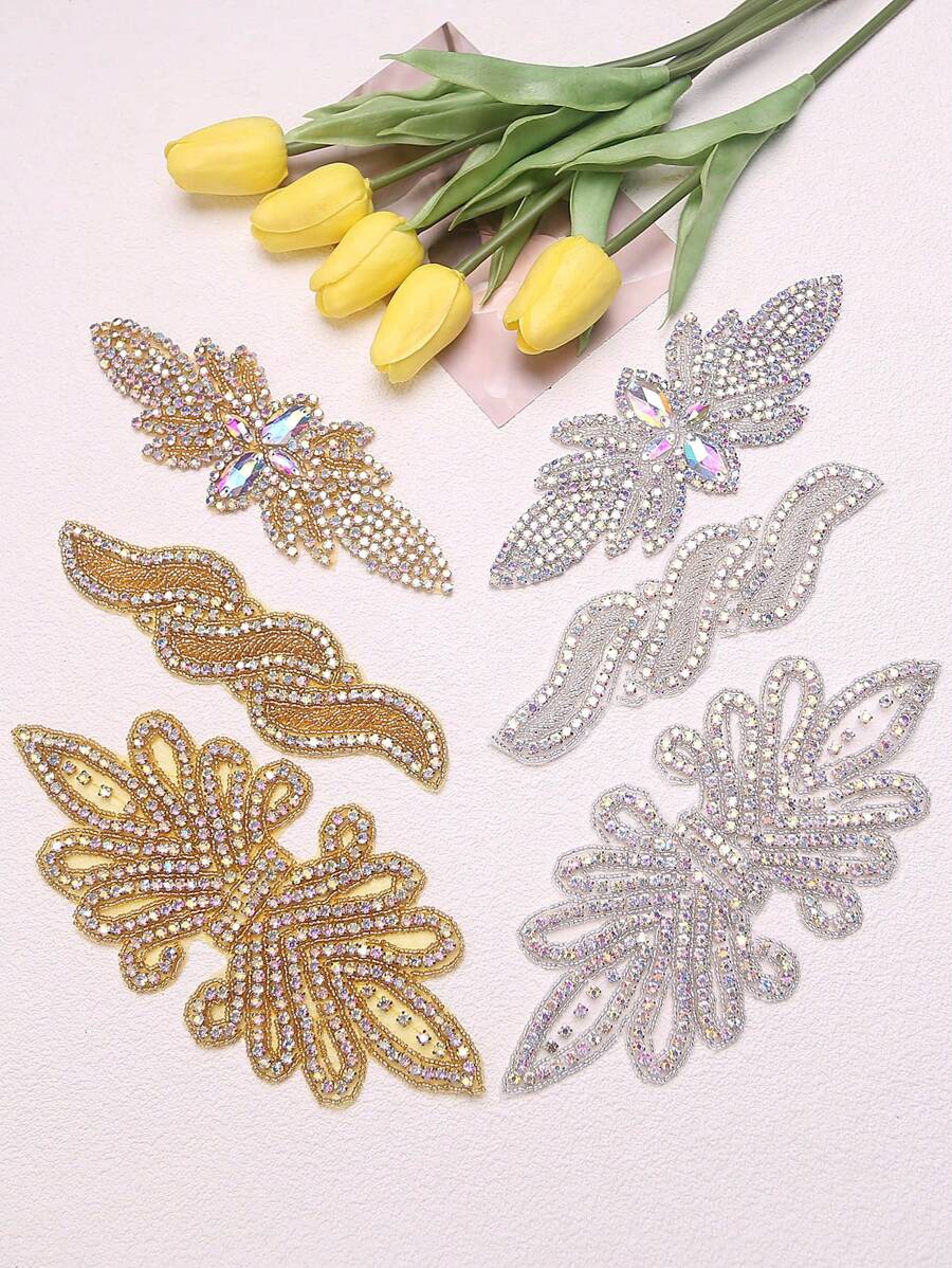 6 件装全新彩色水晶玻璃水钻手工新娘腰带背胶贴纸装饰 DIY 适用于礼服、婚纱配饰 - 多色 - 查看 1