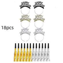 6pcs/12pcs/24 Pieces New Years Eve Party Supplies 2025, Happy New Year Headband Tiara, Metallic Fringed Noise Makers Gold Sliver For Adults