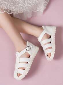 1 双百搭儿童平底罗马凉鞋 - 白色 - 查看 6