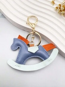 1pc Women's Leather Charm Bag Pendant Keychain, Cartoon Horse Shaped Swing Key Ring, Cute Animal Accessory Decoration Gift
