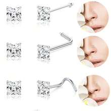 4pcs Mini Nose Rings, Star, Heart, Round, Square Shapes Embedded With White Zirconia, Simple & Elegant Design, Non-Magnetic, Suitable For Nose Bone And Septum Piercing, Multi-Purpose Accessories Suitable For Daily, Party Wear And Valentine's Day Gift, All Season