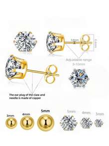 14pcs/Set Sterile Ear Piercing Kit, (2pcs Ear Piercer + 6pcs White Zirconia Gold Earrings + 6pcs Gold Bead Earrings), Disposable Low-Pain Ear Cartilage Piercing Gun With Built-In Ear Studs, Ear Beauty Tools & Accessories For Both Men And Women