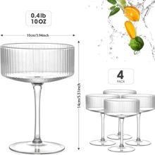 4 pezzi di bicchieri vintage da 10 once soffiati a mano Montex, bicchieri rigati per martini espresso, champagne, cosmopolitan per feste