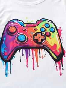 4pcs/Set Young Boy Gaming Controller Printed Short Sleeve Crew Neck T-Shirt And Shorts Set, Casual Leisure Suitable For Summer Sports Outdoor