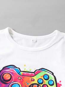 4pcs/Set Young Boy Gaming Controller Printed Short Sleeve Crew Neck T-Shirt And Shorts Set, Casual Leisure Suitable For Summer Sports Outdoor