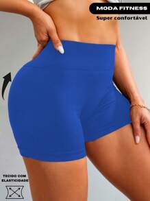 Kit 2 Shorts Suplex Feminino Fitness Academia com Elástico no Cós e Modelagem Ajustada - Azul Royal - Visão 2