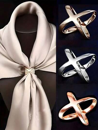 1pc/3pcs/9pcs Fashion New Silk Scarf Buckle Simple Women's Scarf Buckle Ring Glossy X-Shaped Scarf Ring Dual-Purpose Scarf Silk Scarf Buckle
