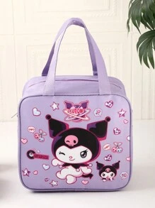 Sanrio Borsa termica per il pranzo con personaggio cartoni animati Kuromi - Borsa isolante impermeabile in tela con simpatico design kawaii, perfetta come borsa da viaggio per donne e ragazze, in cucina, come regalo di Natale o per il ritorno a scuola
