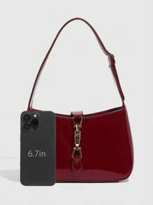 Burgundy Faux Leather Handbag, 1pc Simple Lockable Square Shoulder Bag, Vintage Wine Red & Black Lacquer Small Square Bag, Crossbody Bag, Christmas Gift Bag Suitable For All Ladies, Fashionable Burgundy Bag , Red Bag , Burgundy Bag